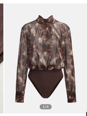 Commense  Tie-Dye Mock Neck Back Bow Detail Bodysuit Size L NWT